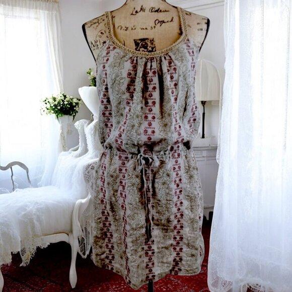 Vintage Lucky Brand  Boho Micro Floral Sleeveless Linen Dress Size Small - Picture 1 of 6